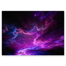 Поздравительная открытка с принтом Космическое небо в Белгороде, 100% бумага | плотность бумаги 280 г/м2, матовая, на обратной стороне линовка и место для марки
 | арт | звёзды | космос | облако | розовый | синий | сияние | туманность | фиолетовый | яркие цвета