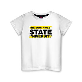 Детская футболка хлопок с принтом SWSU brush в Белгороде, 100% хлопок | круглый вырез горловины, полуприлегающий силуэт, длина до линии бедер | swsu | the southwest state university | курск | студенту | студенты | универ | университеты | универы | юго западный государственный университет | юзгу