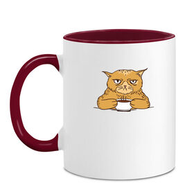 Кружка двухцветная с принтом Grumpy Cat Coffee в Белгороде, керамика | объем — 330 мл, диаметр — 80 мм. Цветная ручка и кайма сверху, в некоторых цветах — вся внутренняя часть | cat | coffee | grumpy | hot | kitten | kitty | pussycat | ароматный | горячий | грампи | злой | киса | кот | котик | котэ | кофе | кофеек | кошка | кружка | милый | не выспался | недовольный | прикол | сердитый | сонный | чашка