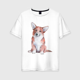 Женская футболка хлопок Oversize с принтом корги в Белгороде, 100% хлопок | свободный крой, круглый ворот, спущенный рукав, длина до линии бедер
 | корги | песокафе | собаки