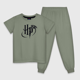 Детская пижама хлопок с принтом Harry Potter Logo в Белгороде, 100% хлопок |  брюки и футболка прямого кроя, без карманов, на брюках мягкая резинка на поясе и по низу штанин
 | Тематика изображения на принте: harry potter | vdosadir | гарри поттер | джоан роулинг