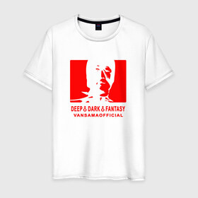 Мужская футболка хлопок с принтом VANSAMA OFFICIAL Red в Белгороде, 100% хлопок | прямой крой, круглый вырез горловины, длина до линии бедер, слегка спущенное плечо. | Тематика изображения на принте: aniki | billy herrington | darkholm | darkholme | dungeon | dungeon master | gachi | gachimuchi | van | van darkholm | vansam | vansam official | аники | гачи | гачибасс | гачимучи