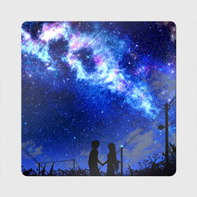 Магнит виниловый Квадрат с принтом Ночное  Небо в Белгороде, полимерный материал с магнитным слоем | размер 9*9 см, закругленные углы | Тематика изображения на принте: blue | sky | башни | звездное небо | звезды | космическое | красота | небо | ночь | синий