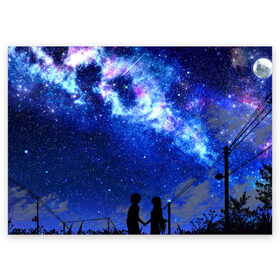 Поздравительная открытка с принтом Ночное Небо в Белгороде, 100% бумага | плотность бумаги 280 г/м2, матовая, на обратной стороне линовка и место для марки
 | blue | sky | башни | звездное небо | звезды | космическое | красота | небо | ночь | синий