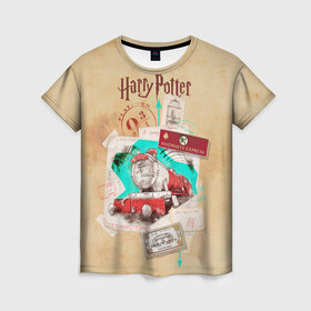Женская футболка 3D с принтом Harry Potter Hogwarts Express в Белгороде, 100% полиэфир ( синтетическое хлопкоподобное полотно) | прямой крой, круглый вырез горловины, длина до линии бедер | harry potter | kings cross station | vdosadir | вокзал кингс кросс | гарри поттер | джоан роулинг | платформа