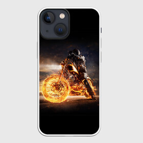 Чехол для iPhone 13 mini с принтом Flame в Белгороде,  |  | fire | flame | helmet | motorcycle | night | racer | гонщик | мотоцикл | ночь | огонь | пламя | шлем