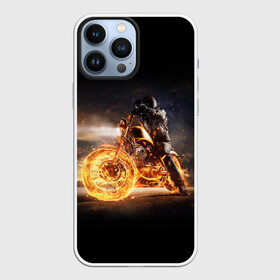 Чехол для iPhone 13 Pro Max с принтом Flame в Белгороде,  |  | fire | flame | helmet | motorcycle | night | racer | гонщик | мотоцикл | ночь | огонь | пламя | шлем