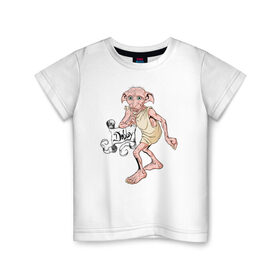 Детская футболка хлопок с принтом House Elf Dobby в Белгороде, 100% хлопок | круглый вырез горловины, полуприлегающий силуэт, длина до линии бедер | Тематика изображения на принте: dobby | harry potter | vdosadir | гарри поттер | джоан роулинг | добби
