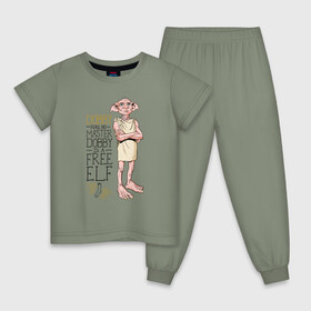 Детская пижама хлопок с принтом Dobby is a Free Elf в Белгороде, 100% хлопок |  брюки и футболка прямого кроя, без карманов, на брюках мягкая резинка на поясе и по низу штанин
 | dobby | harry potter | vdosadir | гарри поттер | джоан роулинг | добби