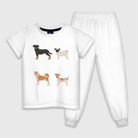 Детская пижама хлопок с принтом акита джек белый в Белгороде, 100% хлопок |  брюки и футболка прямого кроя, без карманов, на брюках мягкая резинка на поясе и по низу штанин
 | акита | джек рассел | мопс | песокафе | ротвейлер | собаки