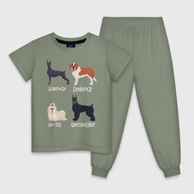 Детская пижама хлопок с принтом доберман ши-тцу белый в Белгороде, 100% хлопок |  брюки и футболка прямого кроя, без карманов, на брюках мягкая резинка на поясе и по низу штанин
 | доберман | песокафе | сенбернар | собаки | ши тцу