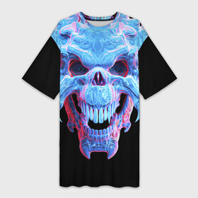 Платье-футболка 3D с принтом Череп Психоделика в Белгороде,  |  | skull | зверь | зубы | психоделика | психоделический | страшный | хищник | череп | череп зверя | чужой