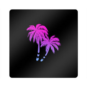 Магнит виниловый Квадрат с принтом Sunset on the Beach в Белгороде, полимерный материал с магнитным слоем | размер 9*9 см, закругленные углы | Тематика изображения на принте: градиент | закат | минимализм | пальмы | ретро | солнце | фиолетовый