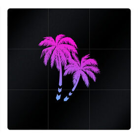 Магнитный плакат 3Х3 с принтом Sunset on the Beach в Белгороде, Полимерный материал с магнитным слоем | 9 деталей размером 9*9 см | Тематика изображения на принте: градиент | закат | минимализм | пальмы | ретро | солнце | фиолетовый