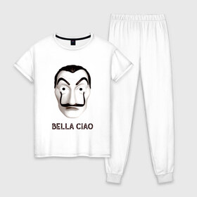 Женская пижама хлопок с принтом BELLA CIAO в Белгороде, 100% хлопок | брюки и футболка прямого кроя, без карманов, на брюках мягкая резинка на поясе и по низу штанин | bella ciao | бумажный дома | деньги | сериал