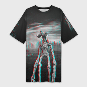Платье-футболка 3D с принтом Siren Head Horror Glitch в Белгороде,  |  | Тематика изображения на принте: glitch | glitch siren head | rgb | siren head | sirena | глитч | глич | ретро | сирейноголовый | сирена | сиреноголовый