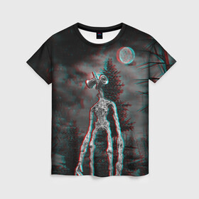 Женская футболка 3D с принтом Siren Head Horror  в Белгороде, 100% полиэфир ( синтетическое хлопкоподобное полотно) | прямой крой, круглый вырез горловины, длина до линии бедер | glitch | glitch siren head | rgb | siren head | sirena | глитч | глич | ретро | сирейноголовый | сирена | сиреноголовый