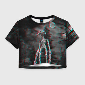 Женская футболка Crop-top 3D с принтом Siren Head Horror  в Белгороде, 100% полиэстер | круглая горловина, длина футболки до линии талии, рукава с отворотами | glitch | glitch siren head | rgb | siren head | sirena | глитч | глич | ретро | сирейноголовый | сирена | сиреноголовый