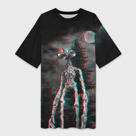 Платье-футболка 3D с принтом Siren Head Horror в Белгороде,  |  | Тематика изображения на принте: glitch | glitch siren head | rgb | siren head | sirena | глитч | глич | ретро | сирейноголовый | сирена | сиреноголовый