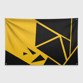 Флаг-баннер с принтом Треугольники в Белгороде, 100% полиэстер | размер 67 х 109 см, плотность ткани — 95 г/м2; по краям флага есть четыре люверса для крепления | жёлтый | кибер | полигоны | треугольники | чёрный