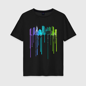 Женская футболка хлопок Oversize с принтом ГОРОД ГРАФФИТИ в Белгороде, 100% хлопок | свободный крой, круглый ворот, спущенный рукав, длина до линии бедер
 | city | paint | picture | город | граффити | краска | неон | подтеки | сити | субкультура