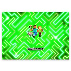 Поздравительная открытка с принтом Майнкрафт / Minecraft в Белгороде, 100% бумага | плотность бумаги 280 г/м2, матовая, на обратной стороне линовка и место для марки
 | alex | creeper | dungeons | minecraft | piggy | steve | алекс | бой | гаст | герои | детские | зелень | зомби | крипер | логотипигры | майнкрафт | мобы | неоновый | песочница | пигги | пиксельный | подземелья | популярные