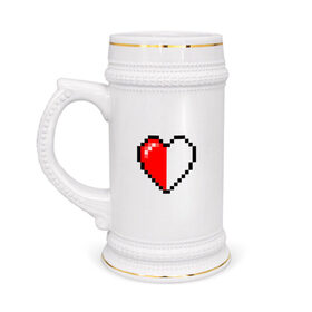 Кружка пивная с принтом Майнкрафт серце в Белгороде,  керамика (Материал выдерживает высокую температуру, стоит избегать резкого перепада температур) |  объем 630 мл | minecraft | любовь | майнкрафт | пиксель | половинка | сердце