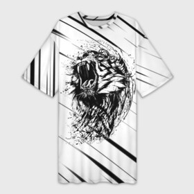 Платье-футболка 3D с принтом Тигр | Tiger в Белгороде,  |  | black | lion | tiger | white | белая | клыки | кот | котик | кошка | лев | полосы | светлая | тигр | чб | черная | черно белая