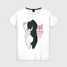 Женская футболка хлопок с принтом Monokuma в Белгороде, 100% хлопок | прямой крой, круглый вырез горловины, длина до линии бедер, слегка спущенное плечо | danganronpa | директор | пик надежды | ученик | школа