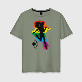 Женская футболка хлопок Oversize с принтом Harley Quinn Rainbow в Белгороде, 100% хлопок | свободный крой, круглый ворот, спущенный рукав, длина до линии бедер
 | dc pride | harley quinn | justice league | pride | vdosadir | лига справедливости | прайд | радуга | харли квинн