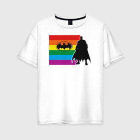 Женская футболка хлопок Oversize с принтом Batman DC PRIDE в Белгороде, 100% хлопок | свободный крой, круглый ворот, спущенный рукав, длина до линии бедер
 | batman | dc pride | justice league | pride | vdosadir | бэтмен | лига справедливости | прайд | радуга