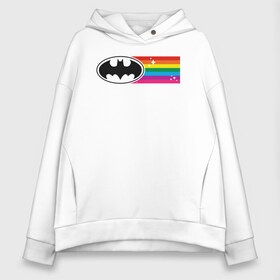 Женское худи Oversize хлопок с принтом Batman Rainbow Logo в Белгороде, френч-терри — 70% хлопок, 30% полиэстер. Мягкий теплый начес внутри —100% хлопок | боковые карманы, эластичные манжеты и нижняя кромка, капюшон на магнитной кнопке | Тематика изображения на принте: batman | dc pride | justice league | pride | vdosadir | бэтмен | лига справедливости | прайд | радуга