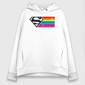Женское худи Oversize хлопок с принтом Superman Rainbow Logo в Белгороде, френч-терри — 70% хлопок, 30% полиэстер. Мягкий теплый начес внутри —100% хлопок | боковые карманы, эластичные манжеты и нижняя кромка, капюшон на магнитной кнопке | dc pride | justice league | pride | superman | vdosadir | лига справедливости | прайд | радуга | супермен