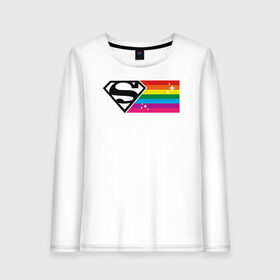 Женский лонгслив хлопок с принтом Superman Rainbow Logo в Белгороде, 100% хлопок |  | dc pride | justice league | pride | superman | vdosadir | лига справедливости | прайд | радуга | супермен