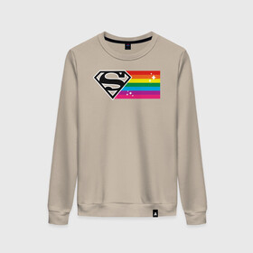 Женский свитшот хлопок с принтом Superman Rainbow Logo в Белгороде, 100% хлопок | прямой крой, круглый вырез, на манжетах и по низу широкая трикотажная резинка  | dc pride | justice league | pride | superman | vdosadir | лига справедливости | прайд | радуга | супермен