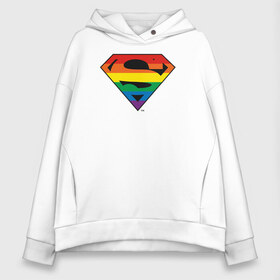 Женское худи Oversize хлопок с принтом Superman Logo в Белгороде, френч-терри — 70% хлопок, 30% полиэстер. Мягкий теплый начес внутри —100% хлопок | боковые карманы, эластичные манжеты и нижняя кромка, капюшон на магнитной кнопке | dc pride | justice league | pride | superman | vdosadir | лига справедливости | прайд | радуга | супермен
