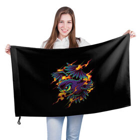 Флаг 3D с принтом Огненная Сова в Белгороде, 100% полиэстер | плотность ткани — 95 г/м2, размер — 67 х 109 см. Принт наносится с одной стороны | Тематика изображения на принте: искры | огонь | потерялся | птица | сова