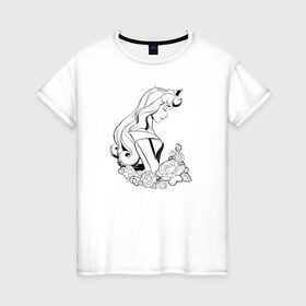 Женская футболка хлопок с принтом Sleeping Beauty в Белгороде, 100% хлопок | прямой крой, круглый вырез горловины, длина до линии бедер, слегка спущенное плечо | aurora | disney princess | sleeping beauty | vdkimel | аврора | спящая красавица