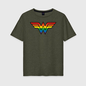 Женская футболка хлопок Oversize с принтом Wonder Woman Logo в Белгороде, 100% хлопок | свободный крой, круглый ворот, спущенный рукав, длина до линии бедер
 | dc pride | justice league | pride | vdosadir | wonder woman | лига справедливости | прайд | радуга | чудо женщина