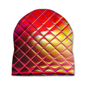 Шапка 3D с принтом Зеркальная сетка в Белгороде, 100% полиэстер | универсальный размер, печать по всей поверхности изделия | зеркало | искажение | красный | оранжевый | розовый | сетка | стекло | фиолетовый