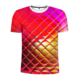 Мужская футболка 3D спортивная с принтом Зеркальная сетка в Белгороде, 100% полиэстер с улучшенными характеристиками | приталенный силуэт, круглая горловина, широкие плечи, сужается к линии бедра | зеркало | искажение | красный | оранжевый | розовый | сетка | стекло | фиолетовый