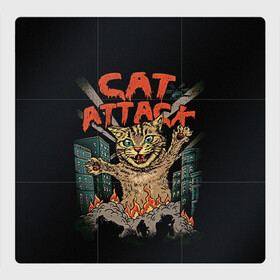 Магнитный плакат 3Х3 с принтом Нападение гигантского котика в Белгороде, Полимерный материал с магнитным слоем | 9 деталей размером 9*9 см | Тематика изображения на принте: attack | attacks | big | cat | cats | catzilla | city | cute | flame | flames | kaiju | kitten | kitty | атака | атакует | большой | город | кайдзю | катастрофа | кот | котенок | котзилла | котик | котострофа | милый | нападает | огонь | огро