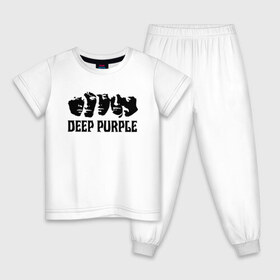 Детская пижама хлопок с принтом Deep Purple в Белгороде, 100% хлопок |  брюки и футболка прямого кроя, без карманов, на брюках мягкая резинка на поясе и по низу штанин
 | Тематика изображения на принте: deep purple | альбом | гловер | группа | дееп | деп | ди | дип | диперпл | дипперпл | иэн гиллан | иэн пэйс | лого | логотип | метал | морс | пепл | перпл | прогрессивный | психоделический | рок | символ | хард