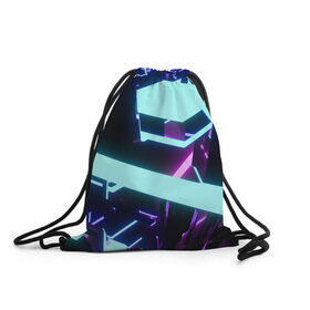 Рюкзак-мешок 3D с принтом Blue Neons в Белгороде, 100% полиэстер | плотность ткани — 200 г/м2, размер — 35 х 45 см; лямки — толстые шнурки, застежка на шнуровке, без карманов и подкладки | blue | cyberpunk2077 | girl | neon | неон | неоновая