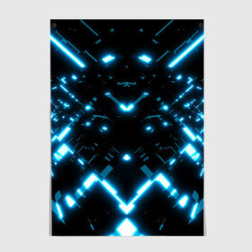 Постер с принтом Neon Lights в Белгороде, 100% бумага
 | бумага, плотность 150 мг. Матовая, но за счет высокого коэффициента гладкости имеет небольшой блеск и дает на свету блики, но в отличии от глянцевой бумаги не покрыта лаком | blue | cyberpunk2077 | girl | neon | неон | неоновая