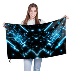 Флаг 3D с принтом Neon Lights в Белгороде, 100% полиэстер | плотность ткани — 95 г/м2, размер — 67 х 109 см. Принт наносится с одной стороны | blue | cyberpunk2077 | girl | neon | неон | неоновая