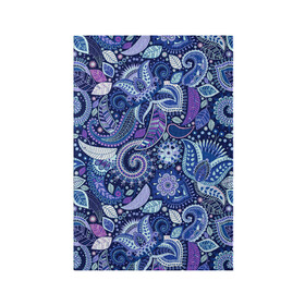 Обложка для паспорта матовая кожа с принтом ВОСТОЧНЫЙ УЗОР в Белгороде, натуральная матовая кожа | размер 19,3 х 13,7 см; прозрачные пластиковые крепления | восток | гжель | красивый | природа | синий | сказка | узор | фиолетовый | цветы