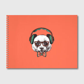 Альбом для рисования с принтом панда-меломан в Белгороде, 100% бумага
 | матовая бумага, плотность 200 мг. | винтаж | графика | меломан | музыка | наушники | очки | панда | ретро | рисунок панды | хипстер