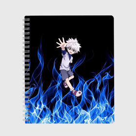 Тетрадь с принтом Killua Zoldyck Blue Fire в Белгороде, 100% бумага | 48 листов, плотность листов — 60 г/м2, плотность картонной обложки — 250 г/м2. Листы скреплены сбоку удобной пружинной спиралью. Уголки страниц и обложки скругленные. Цвет линий — светло-серый
 | hunter  hunter | алая иллюзия | гон фрикс | курапика | леорио | молния | огонь | охотник х охотник | персонажи | последняя миссия | хантер | хантер икс хантер | хантер х хантер | хисока