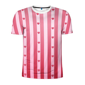 Мужская футболка 3D спортивная с принтом Валентинова нежность в Белгороде, 100% полиэстер с улучшенными характеристиками | приталенный силуэт, круглая горловина, широкие плечи, сужается к линии бедра | белый | день святого валентина | красный | линии | любовь | полосы | розовый | сердце